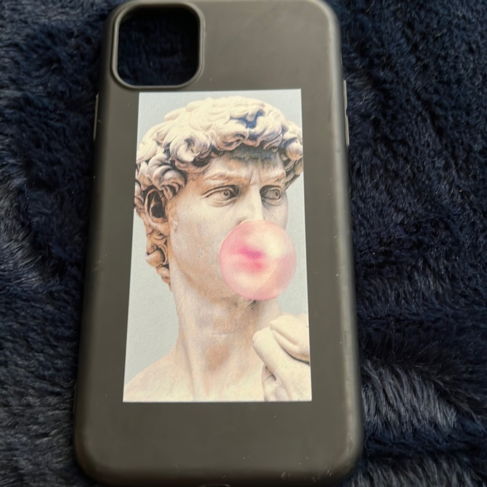 iPhone 11 statue blowing bubblegum case.